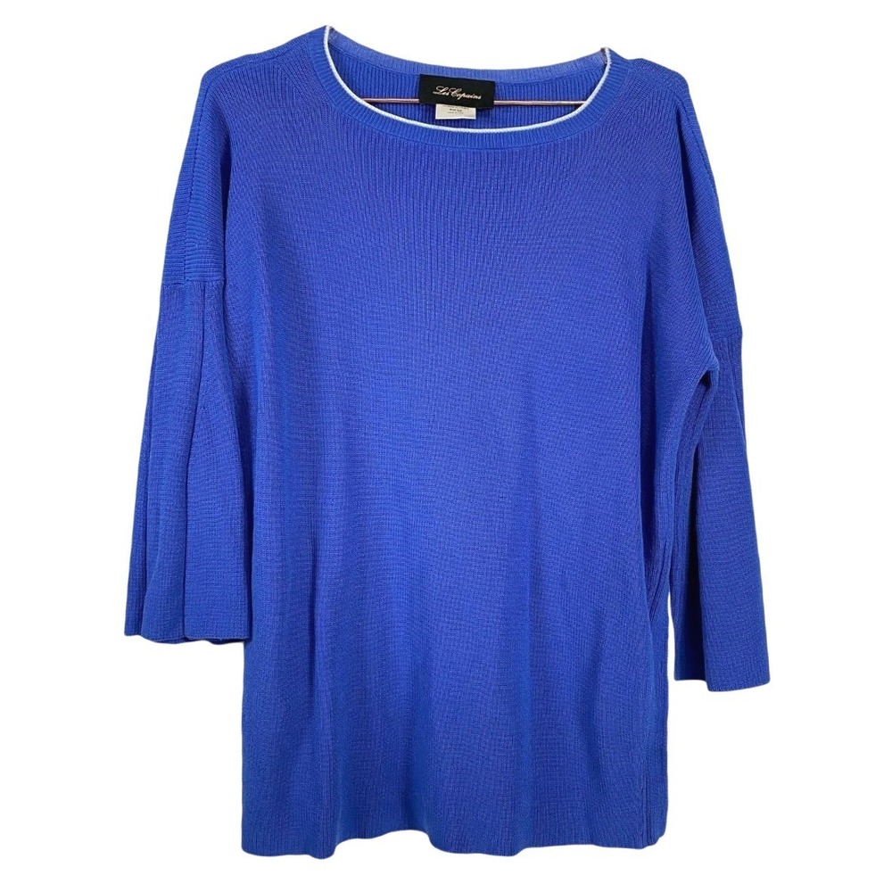 Les Copains Sweater Womens 44 IT Blue Tunic Side Slit 3/4 Bell Sleeve Made Italy